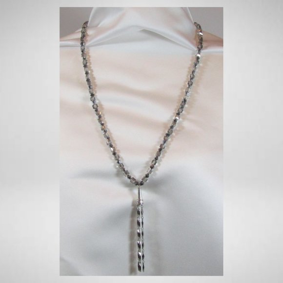 LONG SILVER TASSEL Beaded Jewelry Set - Picture 2 of 5
